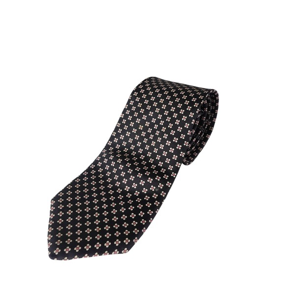 Yves Saint Laurent Other - Yves Saint Laurent Mens Silk Tie Navy Blue Pink Floral Geometric Vintage USA